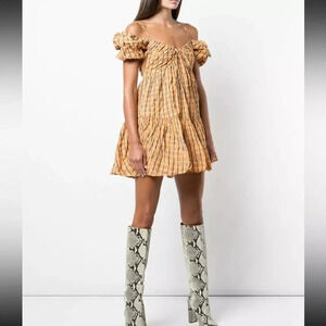 Cinq e Sept Betsy dress in orange juice plaid